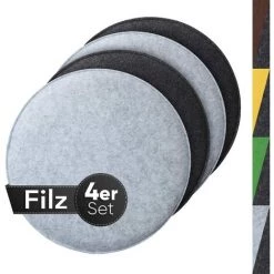 Coussin D'assise Confortable En Feutre Rond Ø 36cm - Adélala Lot De 4 GriCs I Noir