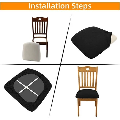 BF Housse De Chaise 4 Pièces Amovible Et Lavable Anti-poussière Housse De Siège De Chaise De Salle à Manger Pour Chaise De Salle à Manger De Cuisine à Boucle Noir 6 BF Housse De Chaise 4 Pièces Amovible Et Lavable Anti-poussière Housse De Siège De Chaise De Salle à Manger Pour Chaise De Salle à Manger De Cuisine à Boucle Noir – Image 4