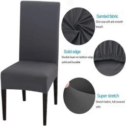 READCLY Housses De Chaise, Ensemble De 4 Housses De Chaise De Salle à Manger, Housses Extensibles Amovibles En Tissu Spandex Lavable (Gris) -banc et tabouret Soldes Boutique 66650233 4