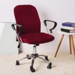 READCLY Housse Chaise Bureau 2 Pièces Soft Home Parts Amovible Lavable Fauteuil Siège Protection Stretch Case Solide Remplacement Split Quatre Saisons(Vin Rouge) -banc et tabouret Soldes Boutique 66650999 4