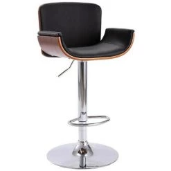 LES TENDANCES Chaise De Bar Simili Cuir Noir Et Bois Foncé Bilen