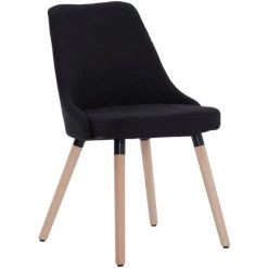 LES TENDANCES Chaise Tissu Noir Et Pieds Bois Massif Ruthe - Lot De 6 -banc et tabouret Soldes Boutique 66884860 3