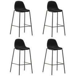 LES TENDANCES Chaise De Bar Tissu Noir Et Pieds Métal Noir Cassie - Lot De 4