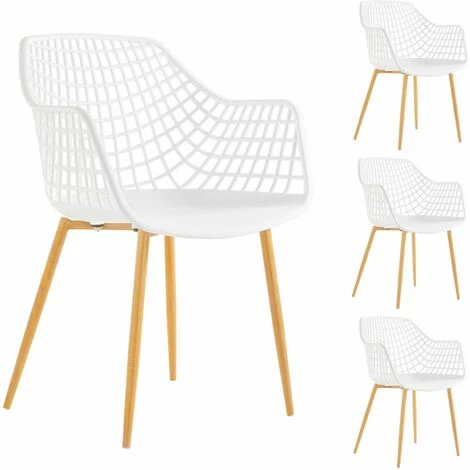 IDIMEX Lot De 4 Chaises LUCIA Pour Salle à Mange Design Retro Avec Accoudoirs, Coque En Plastique Blanc Et Pieds En Métal Décor Chêne - Blanc/chêne Sonoma 3 IDIMEX Lot De 4 Chaises LUCIA Pour Salle à Mange Design Retro Avec Accoudoirs, Coque En Plastique Blanc Et Pieds En Métal Décor Chêne - Blanc/chêne Sonoma