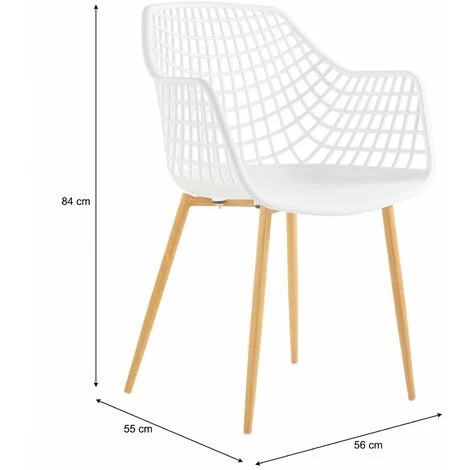IDIMEX Lot De 4 Chaises LUCIA Pour Salle à Mange Design Retro Avec Accoudoirs, Coque En Plastique Blanc Et Pieds En Métal Décor Chêne - Blanc/chêne Sonoma 4 IDIMEX Lot De 4 Chaises LUCIA Pour Salle à Mange Design Retro Avec Accoudoirs, Coque En Plastique Blanc Et Pieds En Métal Décor Chêne - Blanc/chêne Sonoma – Image 2