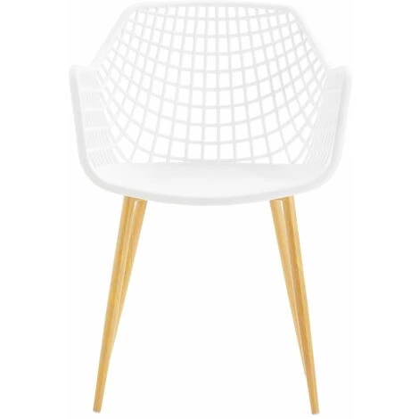 IDIMEX Lot De 4 Chaises LUCIA Pour Salle à Mange Design Retro Avec Accoudoirs, Coque En Plastique Blanc Et Pieds En Métal Décor Chêne - Blanc/chêne Sonoma 5 IDIMEX Lot De 4 Chaises LUCIA Pour Salle à Mange Design Retro Avec Accoudoirs, Coque En Plastique Blanc Et Pieds En Métal Décor Chêne - Blanc/chêne Sonoma – Image 3