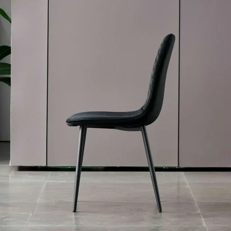 JYMTOM Lot De 2 Chaises De Salle à Manger Velours Siège Rembourrée Pieds En Métal, Pour Salon, Chambre,Bureau - Noir 5 JYMTOM Lot De 2 Chaises De Salle à Manger Velours Siège Rembourrée Pieds En Métal, Pour Salon, Chambre,Bureau - Noir – Image 3