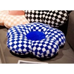 WIAN Plaid Fleur Coussin Bleu Grille Diamètre Environ 48 Cm Chaise De Bureau Coussin Salon Canapé Dos Coussin Tête De Lit Oreiller Baie Vitrée Taille Dos Coussin -banc et tabouret Soldes Boutique 67314759 4