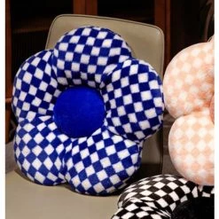 WIAN Plaid Fleur Coussin Bleu Grille Diamètre Environ 48 Cm Chaise De Bureau Coussin Salon Canapé Dos Coussin Tête De Lit Oreiller Baie Vitrée Taille Dos Coussin -banc et tabouret Soldes Boutique 67314759 5