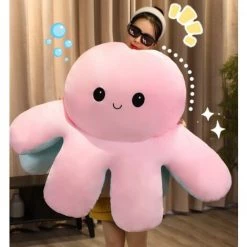 WIAN Coussin De Pieuvre Rose à Bleu Clair [40 Cm] Petit Poulpe Réversible Double Face Qui Change De Visage Octopus Happy Angry Coussin En Peluche -banc et tabouret Soldes Boutique 67314801 4