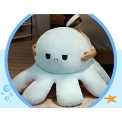 WIAN Coussin De Pieuvre Rose à Bleu Clair [40 Cm] Petit Poulpe Réversible Double Face Qui Change De Visage Octopus Happy Angry Coussin En Peluche -banc et tabouret Soldes Boutique 67314801 5