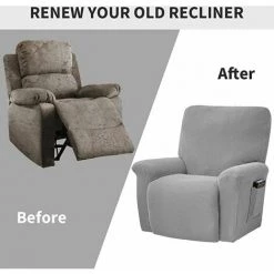 ENLENK Lot De 4 Housses De Canapé, Extensibles, Pour Fauteuil Inclinable De Relaxation Et De Massage, En élasthanne, Dotées De Jacquard, Gris Clair -banc et tabouret Soldes Boutique 67333577 4