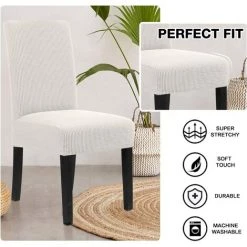 AOUGO Housses De Chaise Pour Salle à Manger Housses De Chaise De Salle à Manger Extensibles Coussins De Chaise Pour Chaises De Salle à Manger Super Fit Protecteur De Chaise De Salle à Manger Housses De Chaise Amovibles Lot De 4, Blanc Cassé -banc et tabouret Soldes Boutique 67370499 3