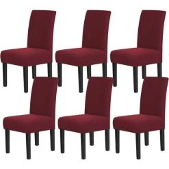 AOUGO Housses De Chaise Pour Salle à Manger Housses De Chaise De Salle à Manger Extensibles Coussins De Chaise Pour Chaises De Salle à Manger Super Fit Protecteur De Chaise De Salle à Manger Housses De Chaise Amovibles Et Lavables Lot De 6, Bordeaux