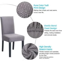 AOUGO Ensemble De Housses De Chaise De Salle à Manger Stretch Spandex Housses De Chaise De Salle à Manger Courtes Amovibles Et Lavables Housses De Protection De Chaise Décoratives Pour Salle à Manger, Maison, Mariage, Banquet, Fête, Décor D'hôtel (gris Tricoté, -banc et tabouret Soldes Boutique 67370529 5