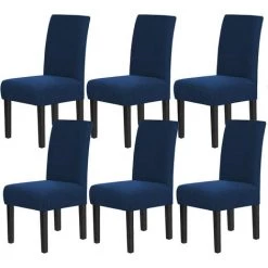 AOUGO Housses De Chaise Pour Salle à Manger Housses De Chaise De Salle à Manger Extensibles Coussins De Chaise Pour Chaises De Salle à Manger Super Fit Protecteur De Chaise De Salle à Manger Housses De Chaise Amovibles Et Lavables Lot De 6, Bleu Marine
