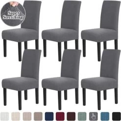 AOUGO Housses De Chaise Pour Salle à Manger Housses De Chaise De Salle à Manger Extensibles Coussins De Chaise Pour Chaises De Salle à Manger Super Fit Protecteur De Chaise De Salle à Manger Housses De Chaise Amovibles Et Lavables Lot De 6, Gris