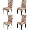 AOUGO Ensemble De Housse De Chaise De Salle à Manger Stretch Spandex Court Housse De Protection Pour Chaise De Salle à Manger Housse De Protection Amovible Pour Salle à Manger Banquet De Mariage (Kaki + Blanc, Lot De 4) -banc et tabouret Soldes Boutique 67370559 1