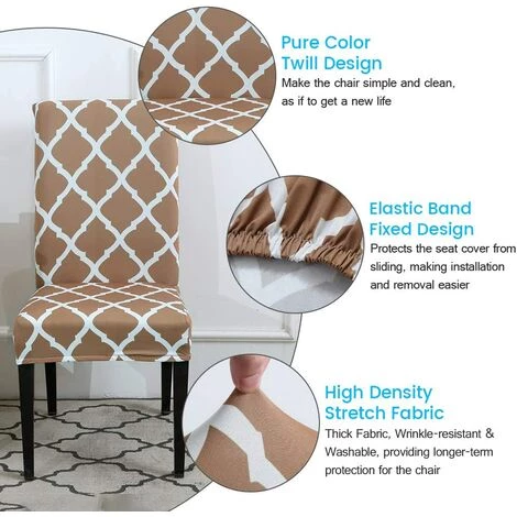 AOUGO Ensemble De Housse De Chaise De Salle à Manger Stretch Spandex Court Housse De Protection Pour Chaise De Salle à Manger Housse De Protection Amovible Pour Salle à Manger Banquet De Mariage (Kaki + Blanc, Lot De 4) 6 AOUGO Ensemble De Housse De Chaise De Salle à Manger Stretch Spandex Court Housse De Protection Pour Chaise De Salle à Manger Housse De Protection Amovible Pour Salle à Manger Banquet De Mariage (Kaki + Blanc, Lot De 4) – Image 4