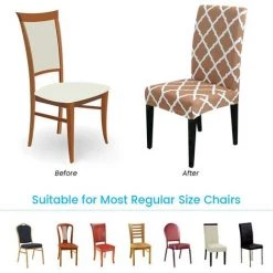 AOUGO Ensemble De Housse De Chaise De Salle à Manger Stretch Spandex Court Housse De Protection Pour Chaise De Salle à Manger Housse De Protection Amovible Pour Salle à Manger Banquet De Mariage (Kaki + Blanc, Lot De 4) 11 AOUGO Ensemble De Housse De Chaise De Salle à Manger Stretch Spandex Court Housse De Protection Pour Chaise De Salle à Manger Housse De Protection Amovible Pour Salle à Manger Banquet De Mariage (Kaki + Blanc, Lot De 4) -banc et tabouret Soldes Boutique 67370559 5