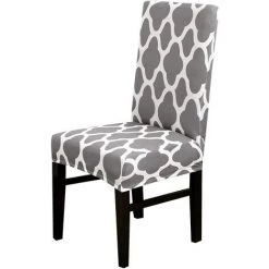 AOUGO Ensemble De Housses De Chaise De Salle à Manger Stretch Spandex Housses De Chaise De Salle à Manger Courtes Amovibles Lavables Décoratives Housses De Siège Pour Salle à Manger Maison Mariage Banquet Fête Hôtel Décor (Gris + Blanc, Lot De 2)