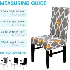 AOUGO Ensemble De Housses De Chaise De Salle à Manger Stretch Spandex Housses De Chaise De Salle à Manger Courtes Amovibles Lavables Décoratives Housses De Siège Pour Salle à Manger Maison Mariage Banquet Fête Hôtel Décor (Gris + Blanc, Lot De 2) -banc et tabouret Soldes Boutique 67370576 4