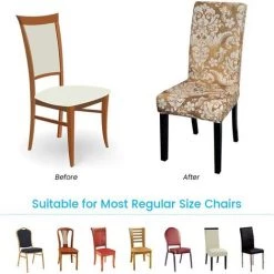 AOUGO Housses De Chaise De Salle à Manger Housses De Chaise Extensibles Pour Chaise De Salle à Manger Housses De Protection Amovibles Et Lavables Pour Salle à Manger, Mariage, Banquet, Hôtel (imprimé 01, Lot De 2) -banc et tabouret Soldes Boutique 67370579 4