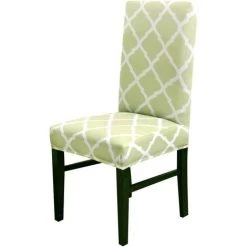 AOUGO Ensemble De Housses De Chaise De Salle à Manger Stretch Spandex Housses De Chaise De Salle à Manger Courtes Amovibles Et Lavables Housses De Protection De Chaise Décoratives Pour Salle à Manger, Maison, Banquet, Fête, Hôtel (vert + Blanc, Lot De 2)