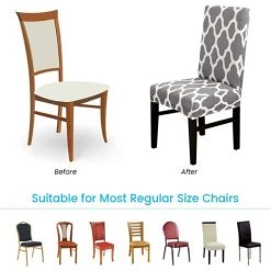 AOUGO Housse De Chaise De Salle à Manger Lot De 4 Housses De Protection De Chaise De Salle à Manger Courtes En élasthanne Extensible Housses De Protection De Chaise Amovibles Pour Salle à Manger Banquet De Mariage (gris + Blanc) -banc et tabouret Soldes Boutique 67371124 5