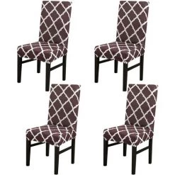 AOUGO Ensemble De Housses De Chaise De Salle à Manger Stretch Spandex Housse De Protection Courte Pour Chaise De Salle à Manger Housse De Protection Universelle Amovible Pour Chaise De Salle à Manger, Banquet De Mariage (blanc + Café, Lot De 4)
