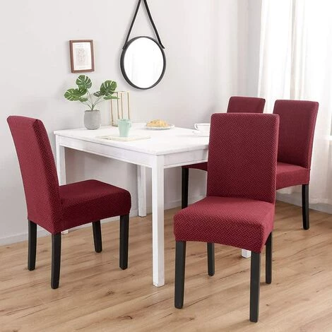 AOUGO Lot De 4 Housses De Chaise De Salle à Manger Tricotées Extensibles En Jacquard Pour Salle à Manger, Banquet, Mariage, Cérémonie (rouge Tricoté) 4 AOUGO Lot De 4 Housses De Chaise De Salle à Manger Tricotées Extensibles En Jacquard Pour Salle à Manger, Banquet, Mariage, Cérémonie (rouge Tricoté) – Image 2