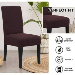 AOUGO Housses De Chaise Pour Salle à Manger Housses De Chaise De Salle à Manger Extensibles Coussins De Chaise Pour Chaises De Salle à Manger Super Fit Protecteur De Chaise De Salle à Manger Housses De Chaise Amovibles Et Lavables Lot De 6, Marron -banc et tabouret Soldes Boutique 67371139 3