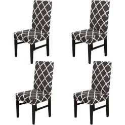 AOUGO Ensemble De Housses De Chaise De Salle à Manger Stretch Spandex Court Housse De Protection Pour Chaise De Salle à Manger Housses De Protection Amovibles Pour Salle à Manger Banquet De Mariage (Blanc + Noir, Lot De 4)