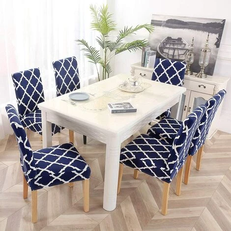 AOUGO Housse De Chaise De Salle à Manger Lot De 4 Housses De Chaise De Salle à Manger En élasthanne Extensible Housses De Siège Décoratives Pour Salle à Manger Mariage Banquet Fête (bleu + Blanc) 4 AOUGO Housse De Chaise De Salle à Manger Lot De 4 Housses De Chaise De Salle à Manger En élasthanne Extensible Housses De Siège Décoratives Pour Salle à Manger Mariage Banquet Fête (bleu + Blanc) – Image 2