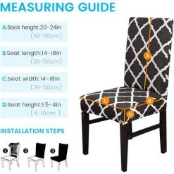AOUGO Ensemble De Housses De Chaise De Salle à Manger Stretch Spandex Housses De Chaise De Salle à Manger Courtes Amovibles Et Lavables Housses De Protection De Chaise Décoratives Pour Salle à Manger Maison Mariage Banquet Fête Hôtel Décor (Blanc + Noir, Lot De -banc et tabouret Soldes Boutique 67371171 3