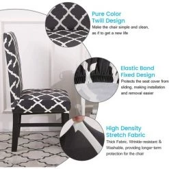 AOUGO Ensemble De Housses De Chaise De Salle à Manger Stretch Spandex Housses De Chaise De Salle à Manger Courtes Amovibles Et Lavables Housses De Protection De Chaise Décoratives Pour Salle à Manger Maison Mariage Banquet Fête Hôtel Décor (Blanc + Noir, Lot De -banc et tabouret Soldes Boutique 67371171 4