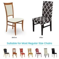 AOUGO Ensemble De Housses De Chaise De Salle à Manger Stretch Spandex Housses De Chaise De Salle à Manger Courtes Amovibles Et Lavables Housses De Protection De Chaise Décoratives Pour Salle à Manger Maison Mariage Banquet Fête Hôtel Décor (Blanc + Noir, Lot De -banc et tabouret Soldes Boutique 67371171 5