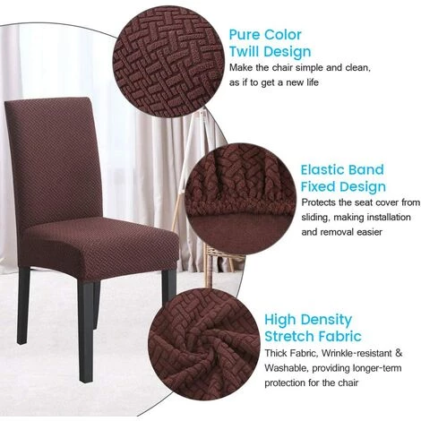 AOUGO Housses De Chaise De Salle à Manger Extensibles En Jacquard Tricotées Housses De Chaise Décoratives Amovibles Et Lavables Pour Salle à Manger, Banquet, Cérémonie De Mariage (café, Paquet De 2) 7 AOUGO Housses De Chaise De Salle à Manger Extensibles En Jacquard Tricotées Housses De Chaise Décoratives Amovibles Et Lavables Pour Salle à Manger, Banquet, Cérémonie De Mariage (café, Paquet De 2) – Image 5