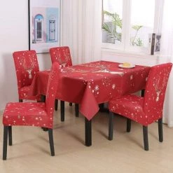 AOUGO Ensemble De Housses De Chaise De Salle à Manger De Noël Stretch Spandex Housses De Chaise De Salle à Manger Courtes Housses De Protection De Chaise Décoratives Amovibles Et Lavables Pour Salle à Manger, Maison, Banquet, Décoration De Fête (rouge, Paquet D -banc et tabouret Soldes Boutique 67371182 3
