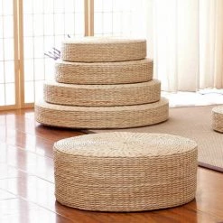 TANèTUE Coussin Rond En Herbe Tissée - Coussin De Chaise Tatami - Coussin De Yoga - 40 X 9,9 Cm -banc et tabouret Soldes Boutique 67428925 3