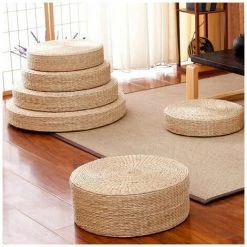 TANèTUE Coussin Rond En Herbe Tissée - Coussin De Chaise Tatami - Coussin De Yoga - 40 X 9,9 Cm -banc et tabouret Soldes Boutique 67428925 5