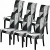 Housse De Chaise -Housse De Chaise De Salle à Manger Extensible 6 Pièces Couverture De Chaise Universelle Imprimé Revêtement De Chaise Antidérapant Pour Maison Hôtel Décor De Restaurant Géométrie Noire -GALOZZOIT -banc et tabouret Soldes Boutique 67447931 1
