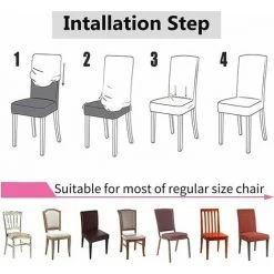 FLYME Housse De Chaise Extensible Lot De 4, Couverture Protecteur De Chaise Salle A Manger Universel Amovible Lavable Moderne Durable Pour Maison Hotel Restaurant Fete Banquet Cuisine Decoration -banc et tabouret Soldes Boutique 67553549 4