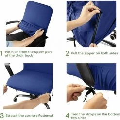 GRID COOL Housse Pour Chaise De Bureau Housse De Fauteuil Rotatif Housse Tissu élastique Amovible Housse De Chaise Extensible Slipcover Chair Cover Protector Pour Chaise De Bureau Accoudoirs Chaise-Bleu,2PCS-M -banc et tabouret Soldes Boutique 67575247 5