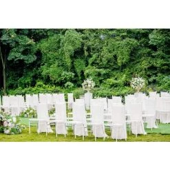 ENLENK 2 Pièces Housse De Chaise Mariage En Tulle Blanc Romantique Duveteux Couverture Tulle Mariage Décoration De Ceremonie Fête Anniversaire 260 * 150cm -banc et tabouret Soldes Boutique 67581967 4