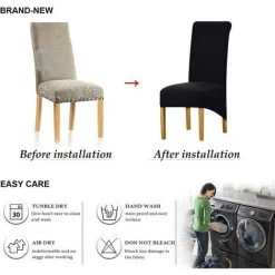 FLYME Grande Housse De Chaise De Salle à Manger Jacquard Extensible(Noir,2 Pièces) -banc et tabouret Soldes Boutique 67638028 5