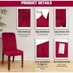 ENLENK Housse De Chaise De Salle à Manger Moderne Extensible Lavable élastique Housse De Chaise Décor Hôtel Restaurant Conférence Fête Mariage Banquet 1 Pièce (vin Rouge) -banc et tabouret Soldes Boutique 67678271 4