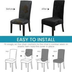ENLENK Lot De 4 Housses De Chaise De Salle à Manger En Velours écrasé, Extensibles, Amovibles Et Lavables, Housses De Chaise De Salle à Manger Super Douces Pour Housses De Siège Pour Fête De Mariage, Salle à Manger, Décoration D'intérieur (4 Pièces, Noir) -banc et tabouret Soldes Boutique 67680871 3