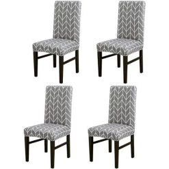 AOUGO Housses De Chaise De Salle à Manger Housses De Chaise De Salle à Manger à Dossier Haut En élasthanne Extensible Ensemble De Housses De Protection Décoratives Housses De Siège De Chaise Amovibles Pour Salle à Manger Banquet De Mariage (Grey-04, 4 Pack)