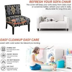 AOUGO Housse De Chaise Imprimée Sans Accoudoirs Housse De Chaise D'appoint Extensible Sans Accoudoirs Housse De Chaise D'appoint Amovible Pour Salon, Salle à Manger, Chaise D'appoint Sans Accoudoirs D'hôtel,01 -banc et tabouret Soldes Boutique 67703997 4